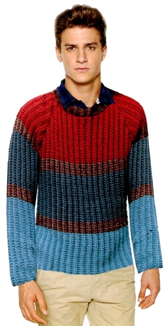 vjazanyj muzhskoj pulover spicami v polosku - Вязаный мужской свитер реглан спицами
