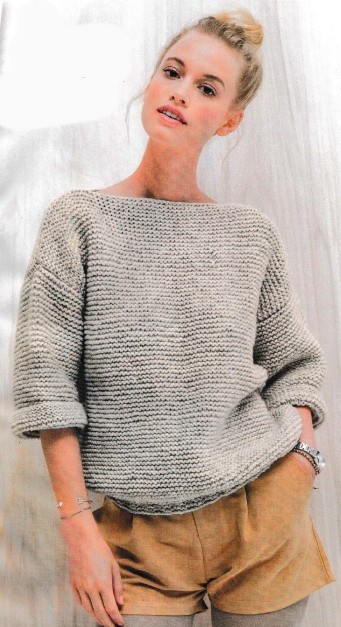 pulover platochnoj vyazkoj spicami - Вязаный пуловер платочной вязкой