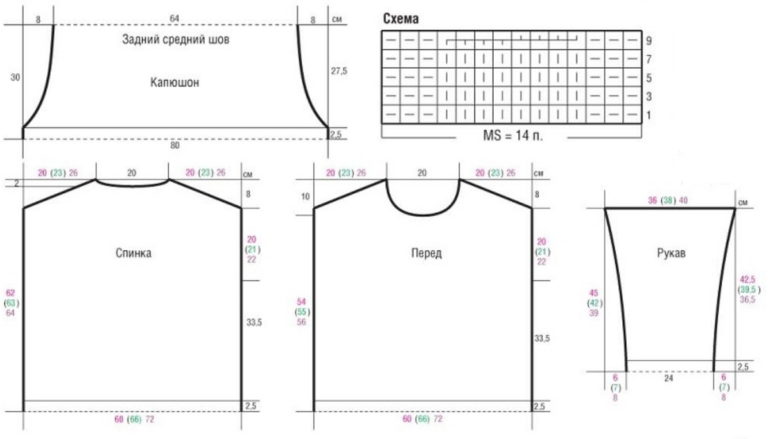 Вязаная кофта с капюшоном схема