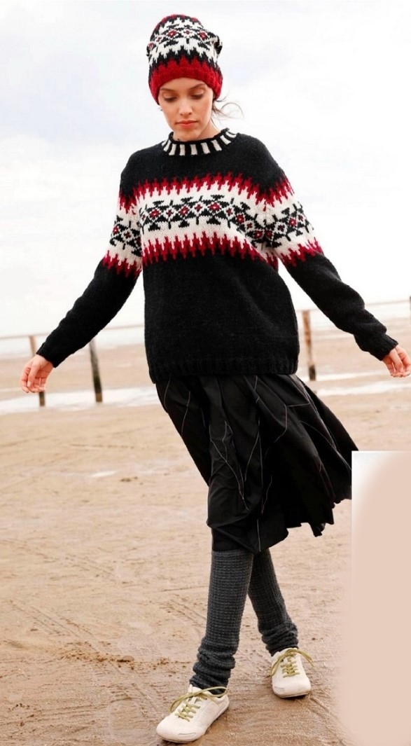 пуловер с жаккардовым узором спицами женский